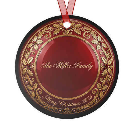 Personalized Classic Red Metal Christmas Ornament