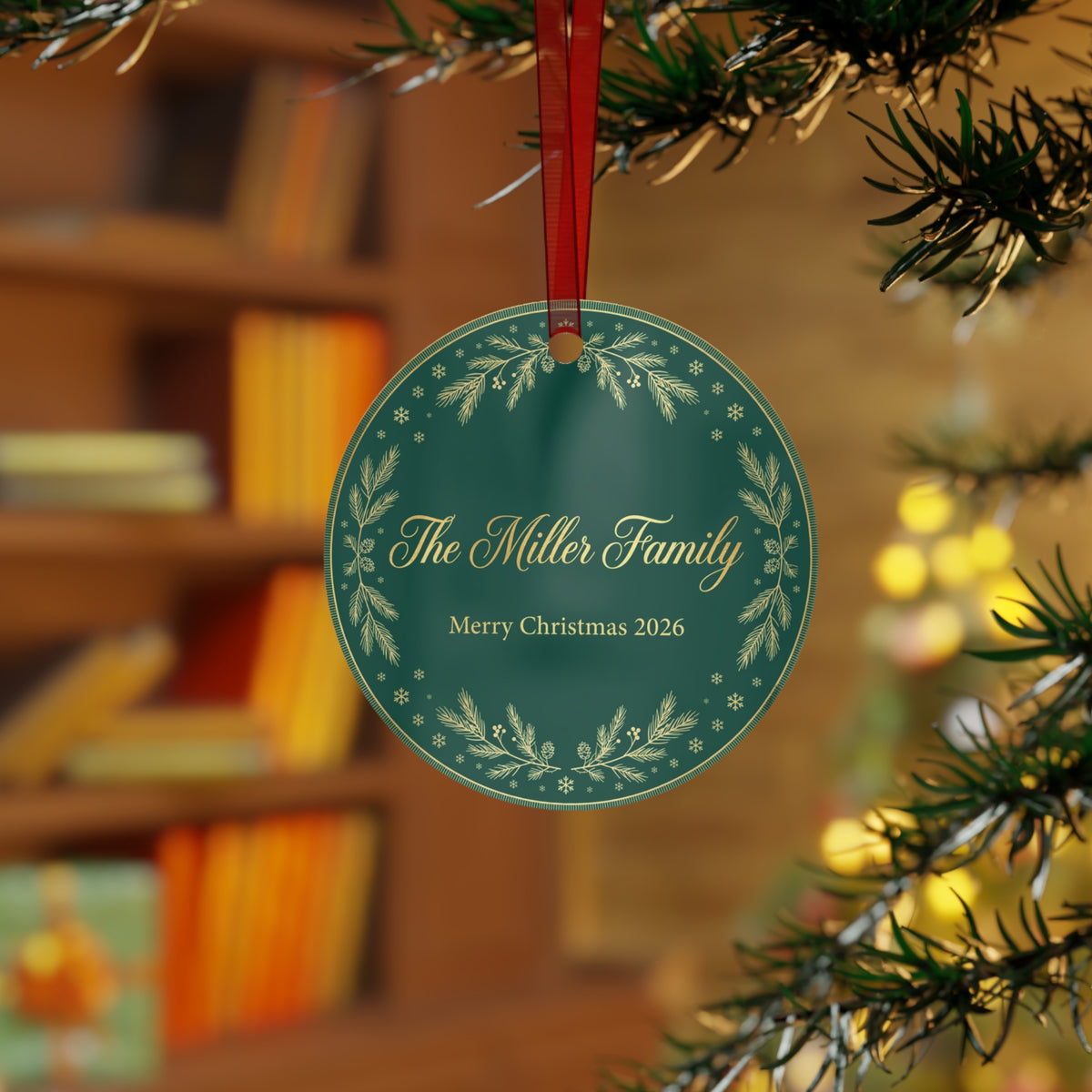 Personalized Family Name Metal Christmas Ornament